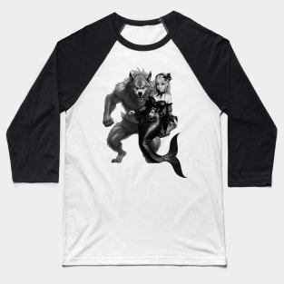 Black and White Mermaid and Werewolf Boyfriend Baseball T-Shirt